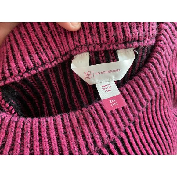 No Boundaries Sweater Womens 2XL Pink Black Striped Chenille Pullover Soft Cozy - Picture 6 of 8